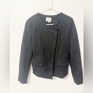LOFT Black Wool Blend Assymetrical Modern Minimalist Blazer w/ Zipper Accent